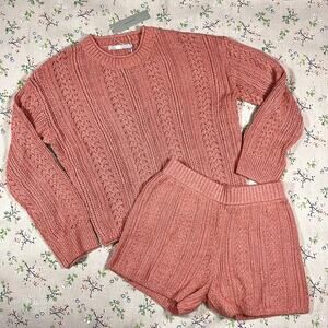 One Grey Day Crewneck Sweatshirt Shorts Set Small Pullover Pointelle Soft Lounge